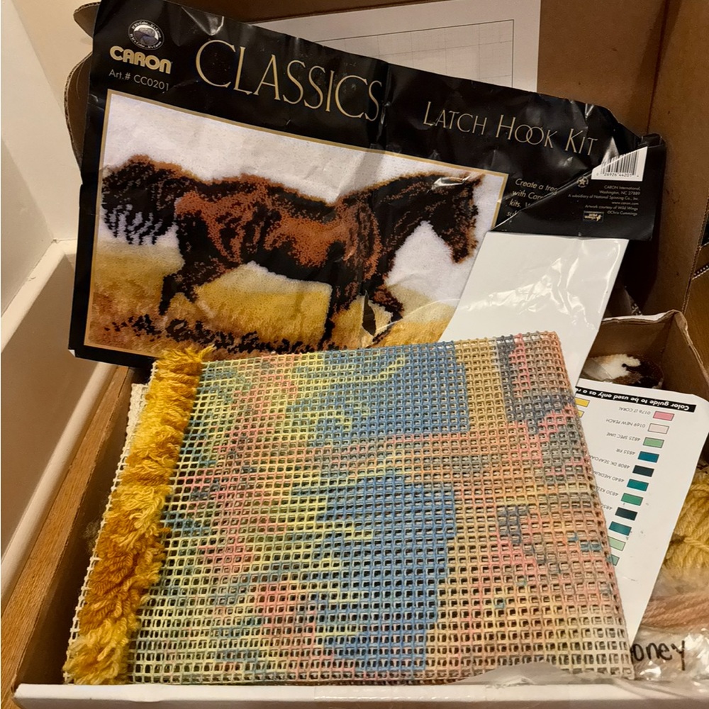 Large latch hook kit of galloping horse, 2’ x 3’